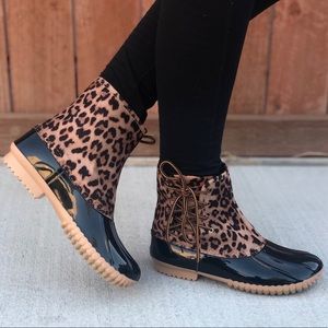 Leopard Print Side Laced Duck Boots